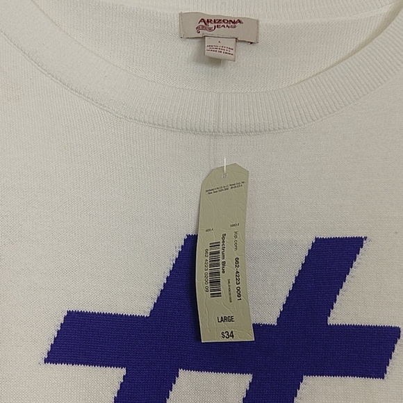 Arizona Jean Co Blue Hashtag White Sweater sz L - Picture 4 of 7